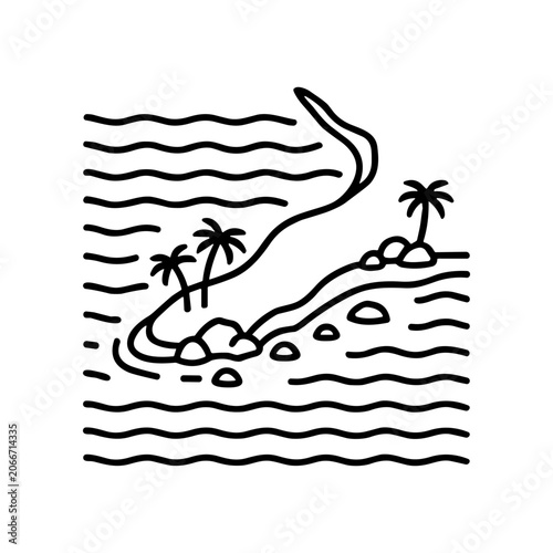 Black line drawing of palm trees.