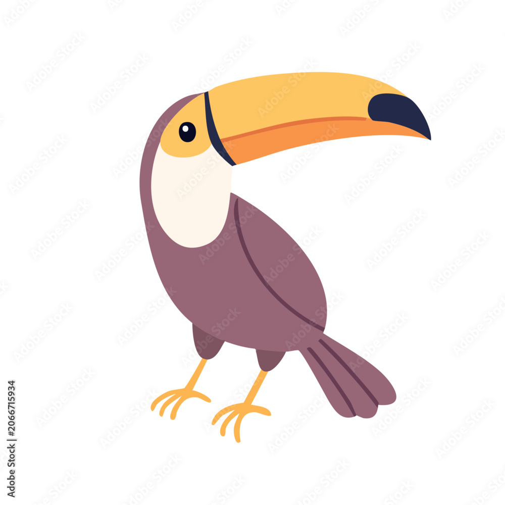 Fototapeta premium Whimsical Cartoon Toucan Bird with Large Yellow Beak in a Playful Pose