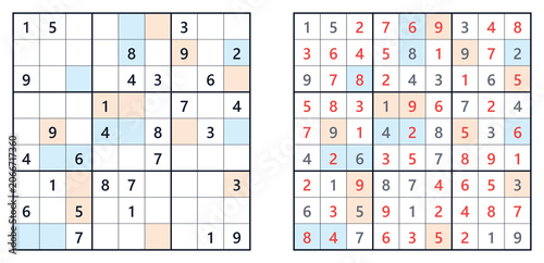 Fotografie Sudoku puzzle 9x9 hard for adults printable with answers A4, challenging logic g