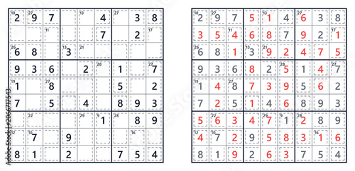 Schilderij op canvas Sudoku puzzle 9x9 hard for adults printable with answers A4