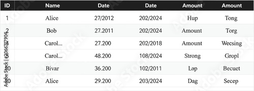 Data table displays various user entries with their corresponding dates and financial.