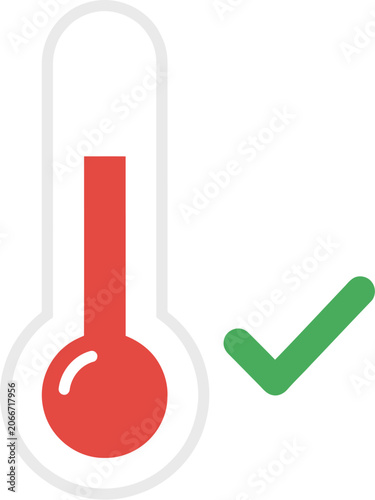 Thermometer icon shows a red temperature level accompanied by a green check mark symbol.