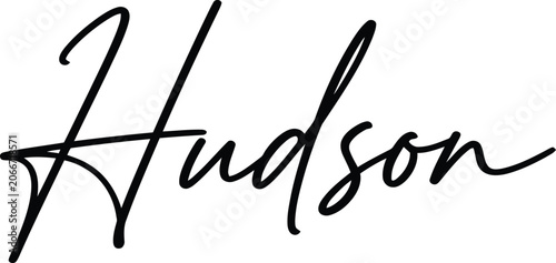 Nameplate showcases the label Hudson executed in a sharp and sophisticated script font.
