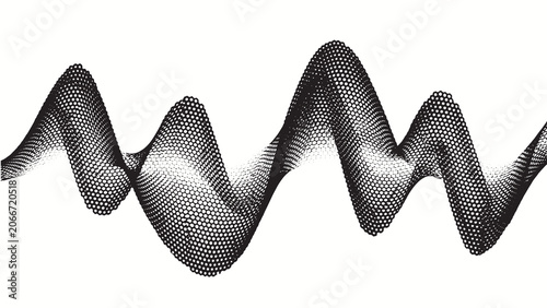 Fotografie Black and white abstract wave of circular dots forming a flowing undulating patt