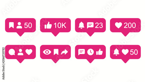 Fotografía Pink social media notification icons with speech bubble design and engagement me