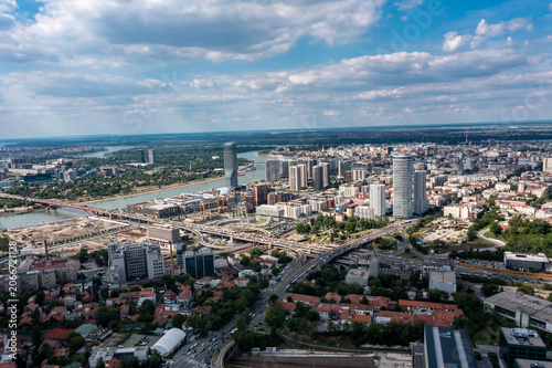 Panoramic Aerial View of Belgrade Skyline and Mostar Interchange, Serbia
