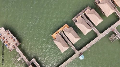 Aerial Shot: Overwater Bungalows and Boardwalks in Batam, Indonesia - [4K]