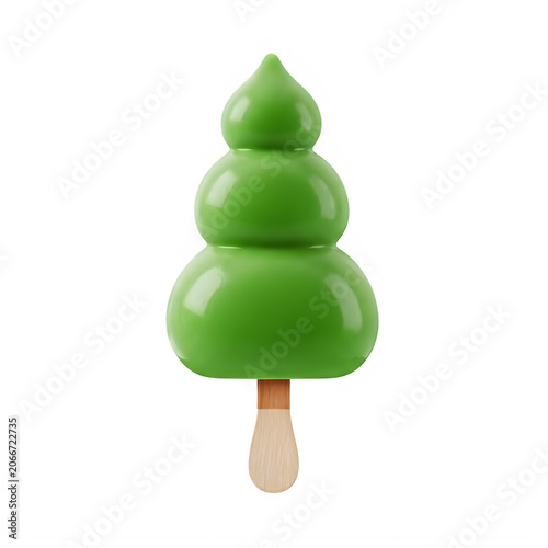 Green tree shaped ice cream popsicle on a wooden stick