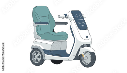 Modern three-wheeled electric mobility scooter designed for senior citizens and people with limited physical mobility.