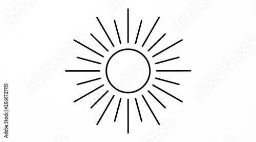 Simple line art drawing of bright sun symbol with rays, representing warmth and energy.