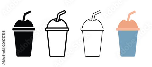 Принти на полотні plastic disposable drink cups with straws on white background  isolated  illust