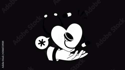 Heart Care Black and White Alpha Channel Animation