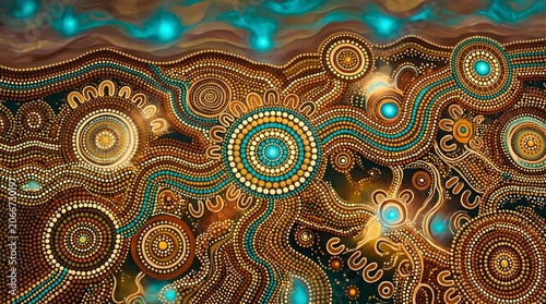 Sacred Circle Terrain Dot Art, Abstract Geometric Landscape 