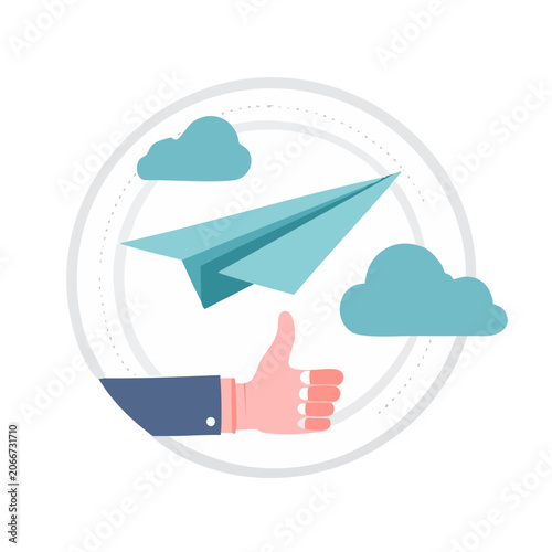 Flat design world map with location pin and arrow
