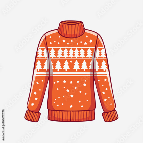 Orange Christmas Sweater with Tree and Star Pattern