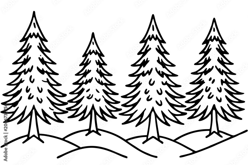 Obraz premium Elegant Snowy Forest Line Art Design