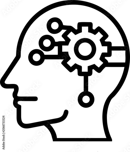 Gear in head icon vector isolated on white background.