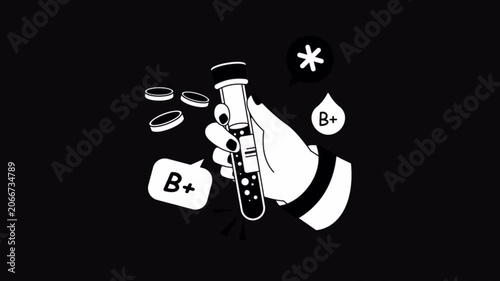 Blood Group Black and White Alpha Channel Animation