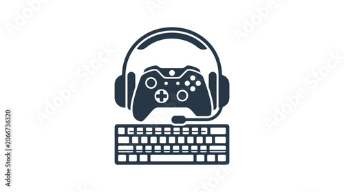 A minimalist icon featuring a gaming controller headset and keyboard for esports.