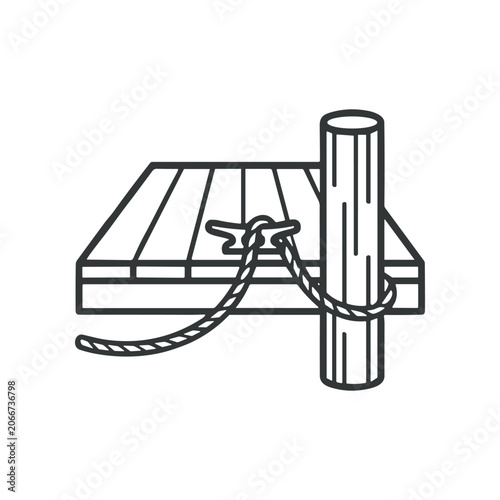 Fotografie Wooden dock post with rope tied.