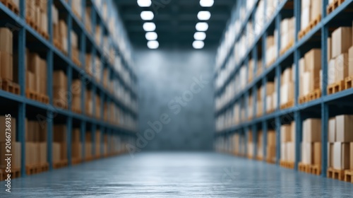 warehouse logistics concept, storage shelves, industrial business environment
