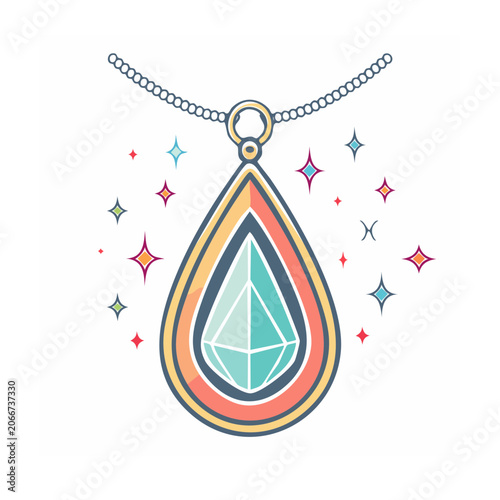 Colorful teardrop pendant with gemstone and chain