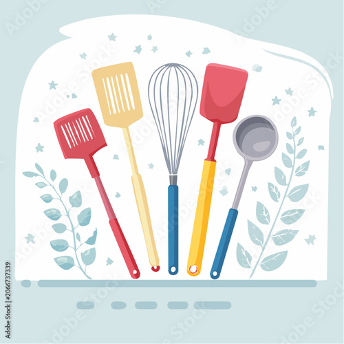 Colorful Kitchen Utensils and Whisk Illustration