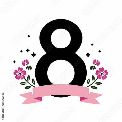 Number 8 with Flowers and Ribbon