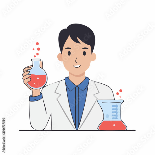 Scientist Holding Flask with Red Liquid and Bubbles
