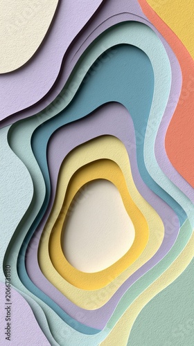 Abstract pastel paper layers with soft cut-out shapes