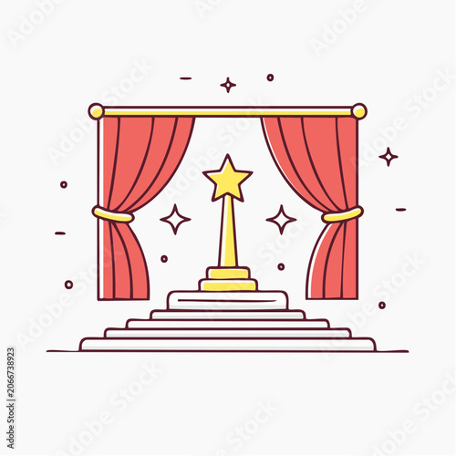 Trophy with star on stage behind red curtains