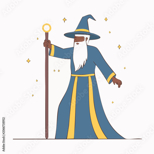 Wizard with staff and magic sparks