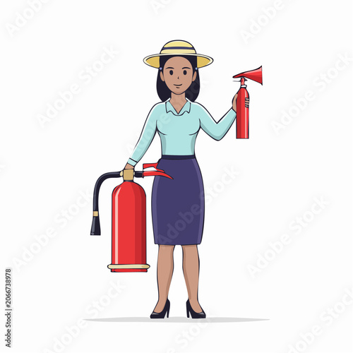 Woman holding fire extinguishers in flat design style