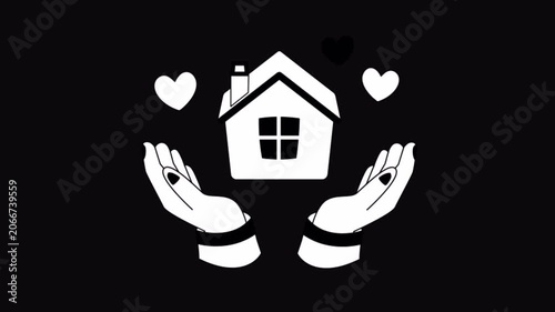 Shelter Home Black and White Alpha Channel Animation