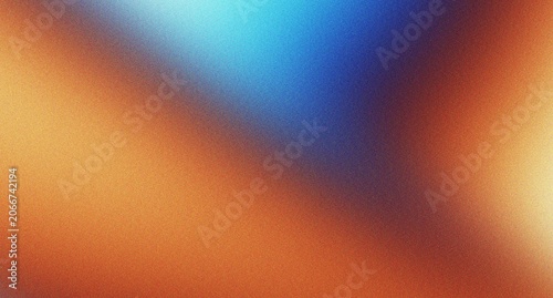 Schilderij op canvas Abstract diagonal color blend of warm orange and cool blue tones, overlaid with a fine grain texture for a modern, textured backdrop