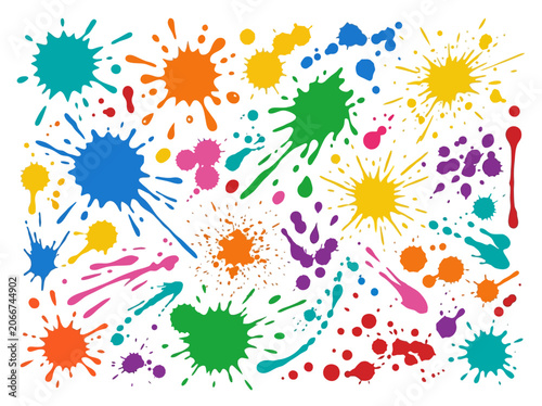 Tableau sur toile Vibrant colorful paint splashes create a dynamic graphic art piece on a white background with splsh