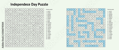 Independence Day word search puzzle with grid and clues  