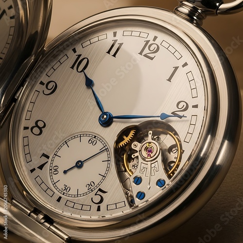 Elegant Silver Pocket Watch with Intricate Mechanical Details.