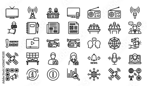 Tableau sur toile Media communication icons set vector illustration for news and broadcasting