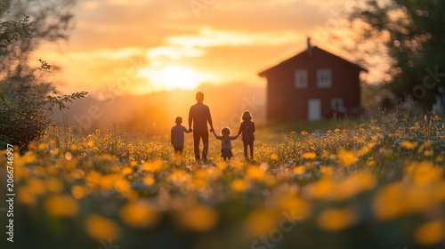 Warm Evening Scene of Family Celebrating Homeownership and Togetherness