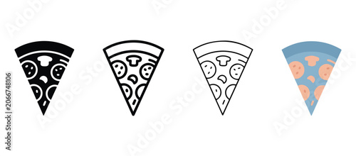 pizza slices in various styles and colors on white background  food icons