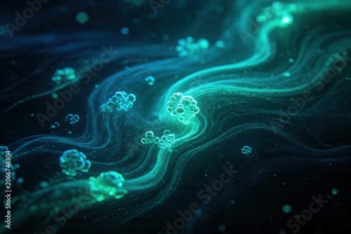 Teal Neon Jellyfish Ocean Dark Abstract Bioluminescent Background