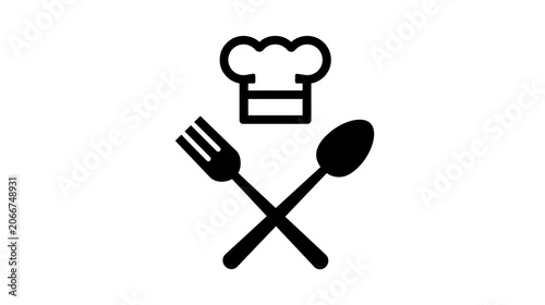 Black silhouette of chef hat with crossed fork and spoon isolated on transparent background