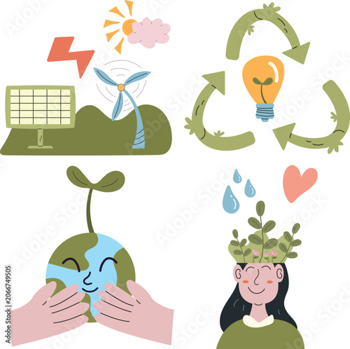 Foto Eco energy sticker set in cartoon style