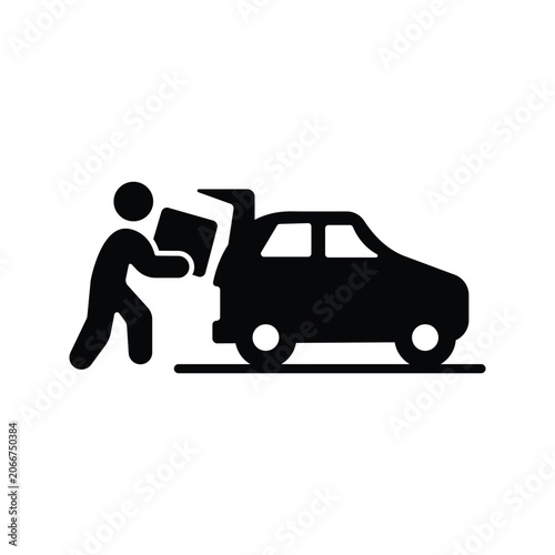 Person Placing Box Into Car Trunk Icon