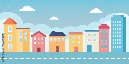 cute colorful town flat cartoon illustration