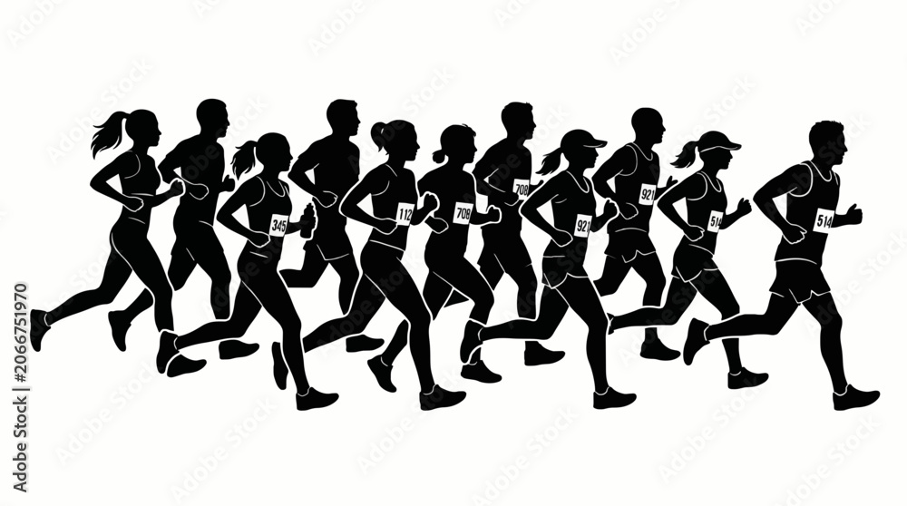 Obraz premium Marathon run. Group of running people, men and women. Isolated vector silhouettes