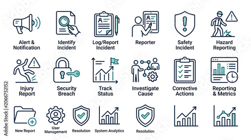 Business Incident Management Icons - Safety, Reporting, Analytics, Security