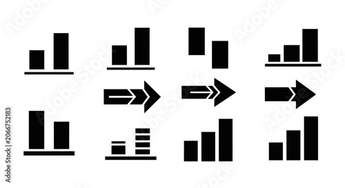 Bar Chart Icons and Arrows Set for Data Visualization and Progress