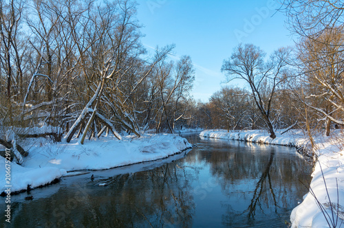 Winter landscape with river Yauza in Moscow